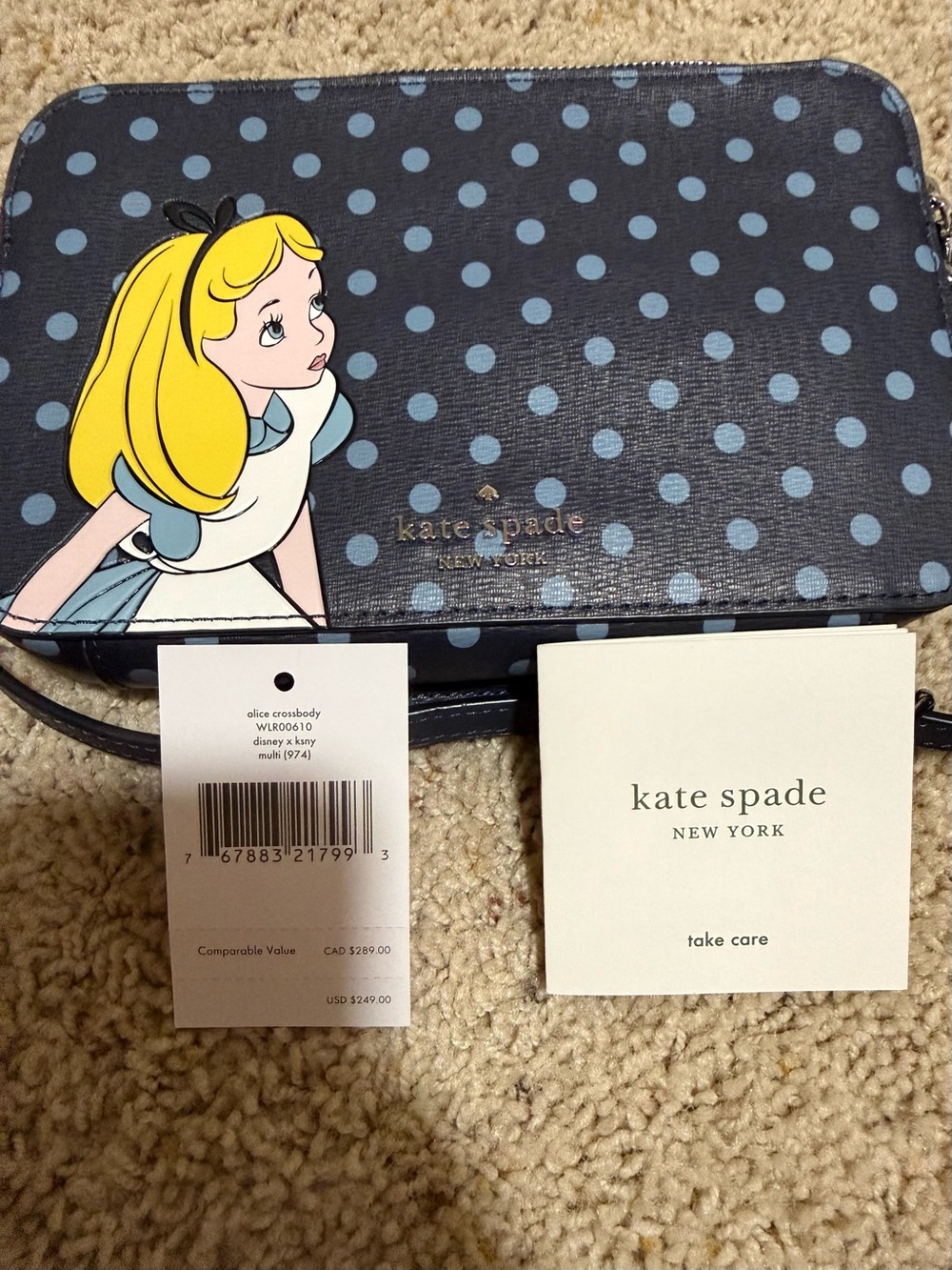 ♠️ Kate Spade Disney Navy Alice in Wonderland Polka Dot Crossbody Bag NWT - Picture 7 of 11